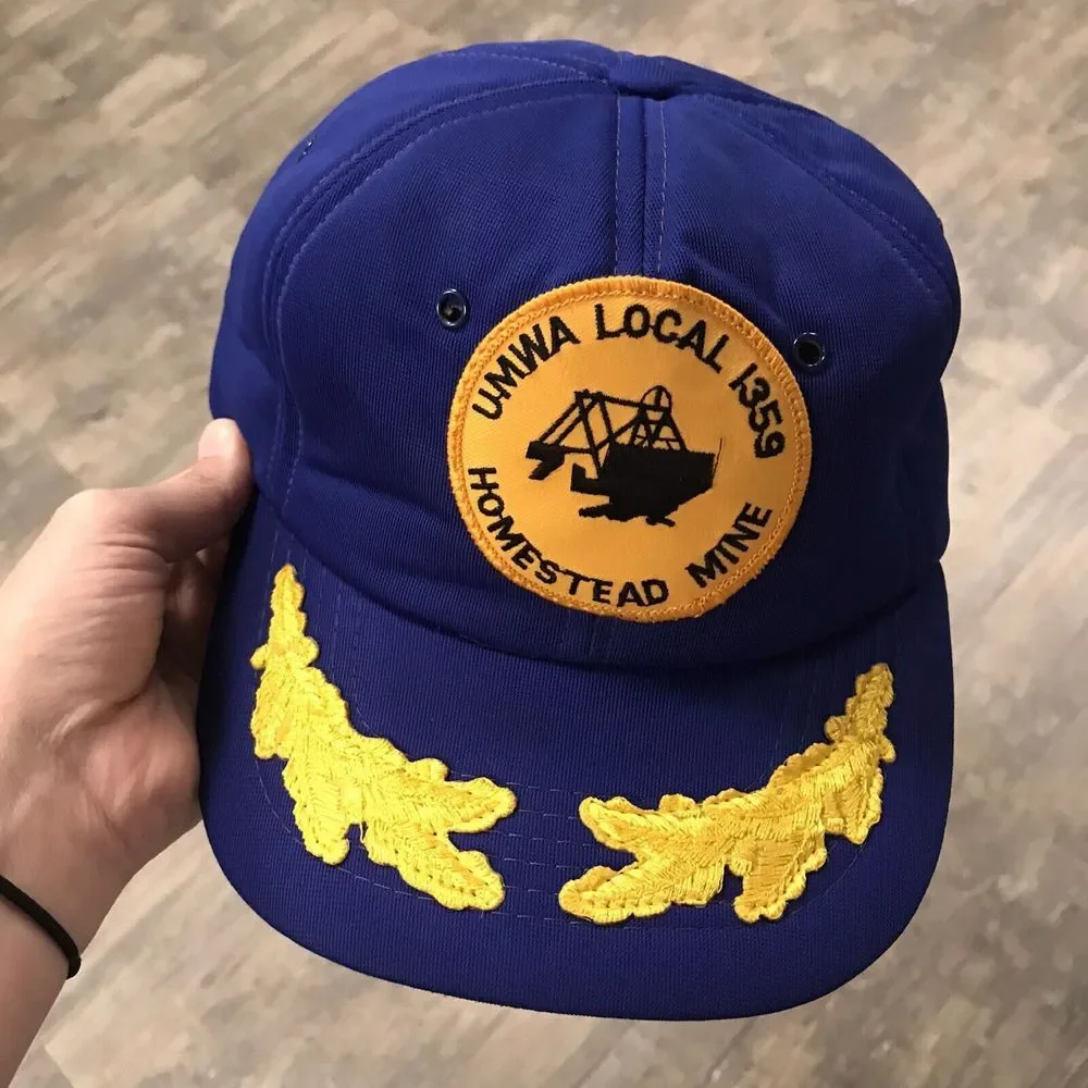Vintage UMWA Local 1359 Homestead Mine Snapback Hat USA Patch‎ Cardinal Cap